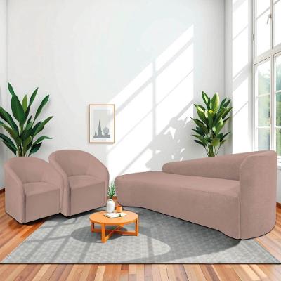 Kit Sofá Curvo França 200cm L.e E 2 Poltronas Luiza Max Conforto, Elegância E Design Moderno Linho Rosê