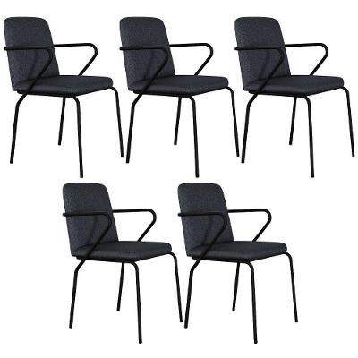 Kit 05 Cadeiras Estofada Para Sala De Jantar Com Braço Loft Preto C01 Linho Grafite - Lyam Decor