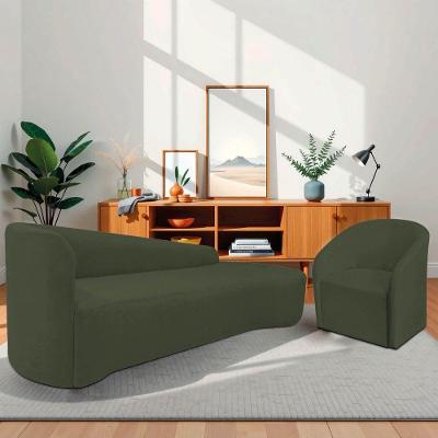 Kit Sofá Curvo França 220cm Ld. E Poltrona Luiza Max Conforto, Elegância E Design Moderno Linho Verde