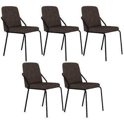 Kit 05 Cadeiras Estofada Para Sala De Jantar Loft Preto C01 Bouclê Marrom - Lyam Decor