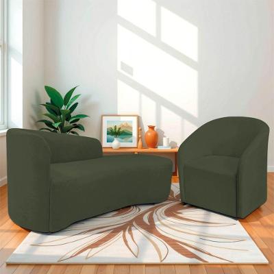 Kit Sofá Curvo França 160cm Ld. E Poltrona Luiza Max Conforto, Elegância E Design Moderno Linho Verde