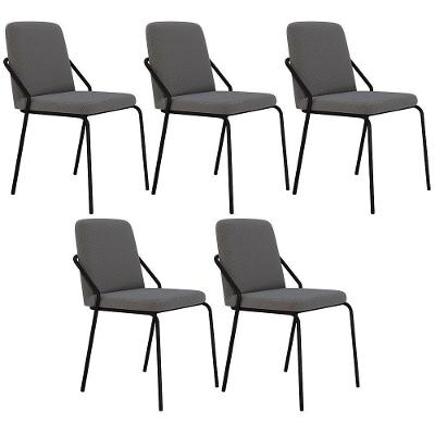 Kit 05 Cadeiras Estofada Para Sala De Jantar Loft Preto C01 Linho Fendi Cinza - Lyam Decor