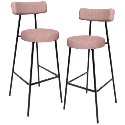 Kit 02 Banquetas Alta Bar Cozinha Sala De Jantar Aço Milão L02 Linho Rosa - Lyam Decor