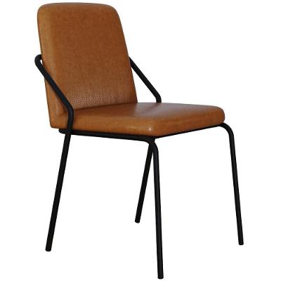Cadeira Estofada Para Sala De Jantar Loft Preto C01 Courino Caramelo - Lyam Decor