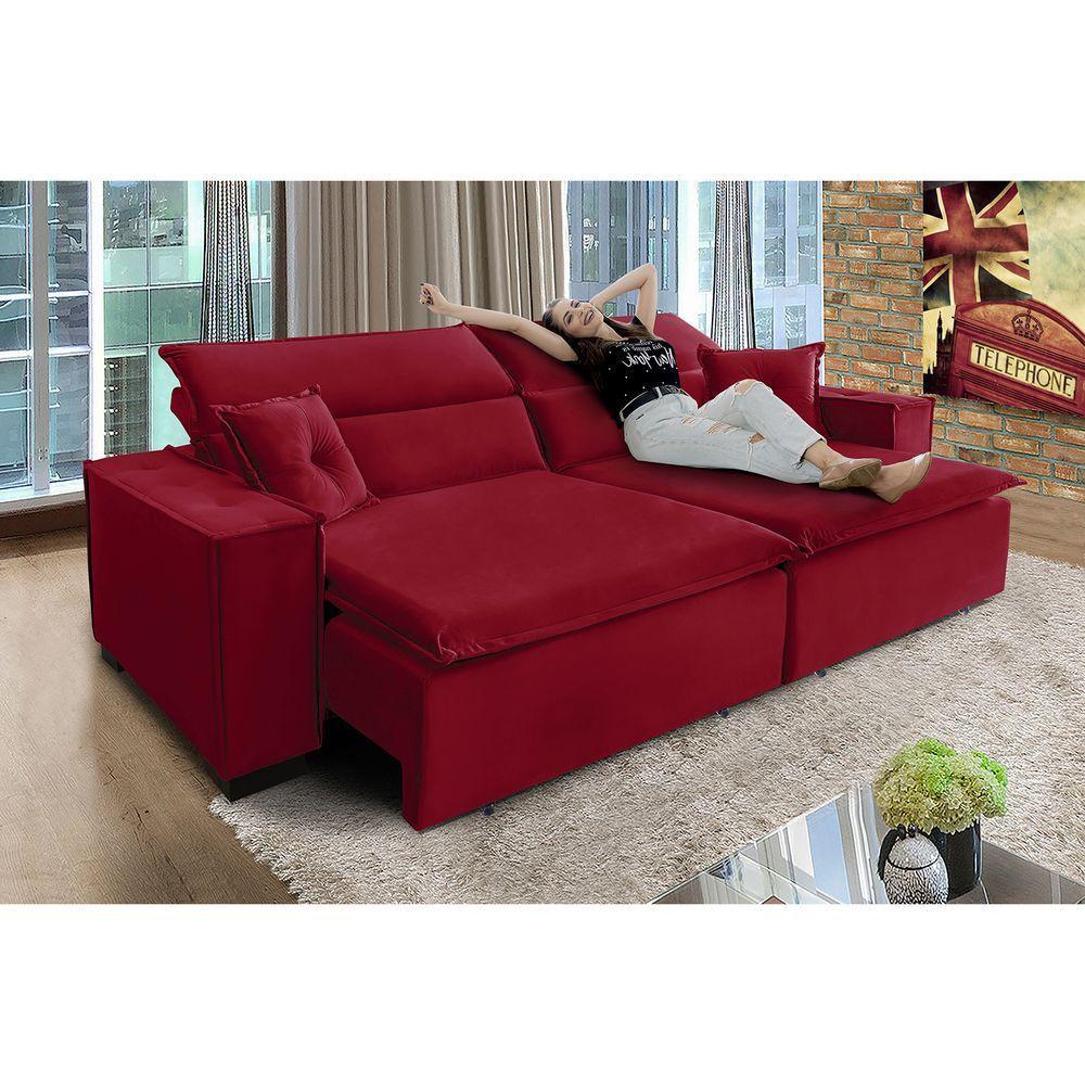 Sofá Londres 2.40m Retrátil E Reclinável Pillow Top - Vermelho - 4