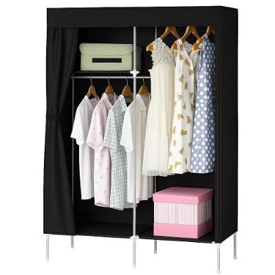 Guarda Roupa Portátil Solteiro Guarda-roupa Dobrável Preto sem Portas Metal com Cabideiro