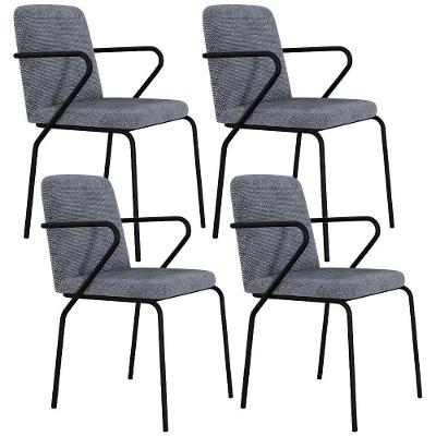 Kit 04 Cadeiras Estofada Para Sala De Jantar Com Braço Loft Preto C01 Linho Prata - Lyam Decor
