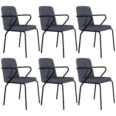 Kit 06 Cadeiras Estofada Para Sala De Jantar Com Braço Loft Preto C01 Bouclê Nuvem - Lyam Decor