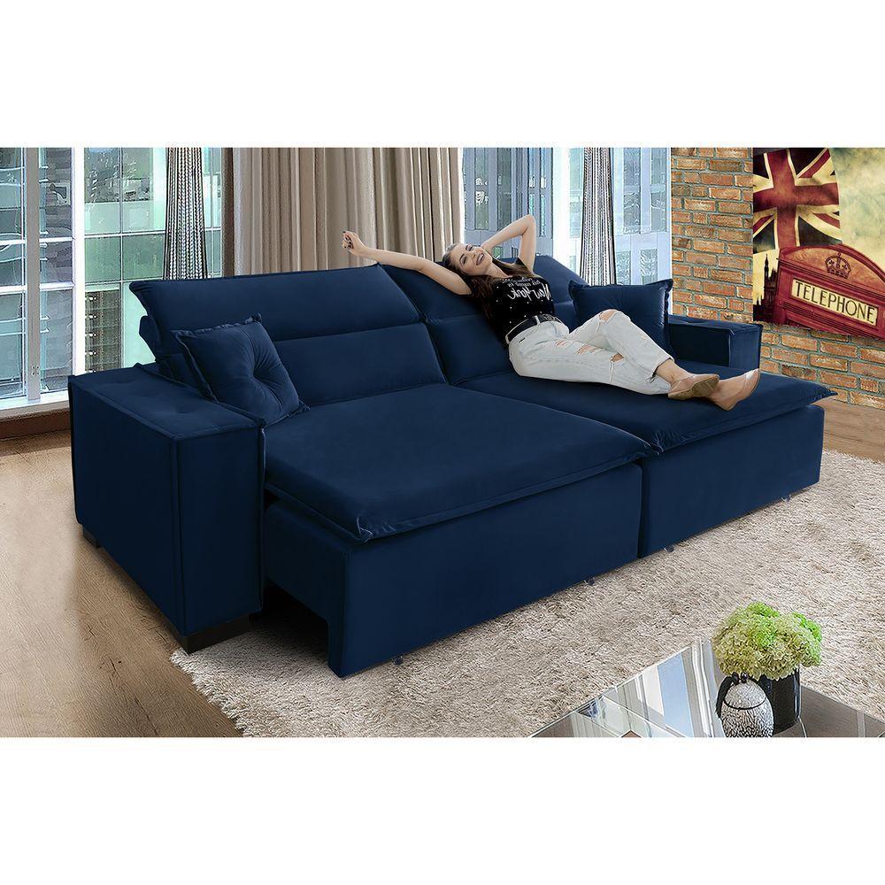 Sofá Londres 2.40m Retrátil E Reclinável Pillow Top - Azul - 5