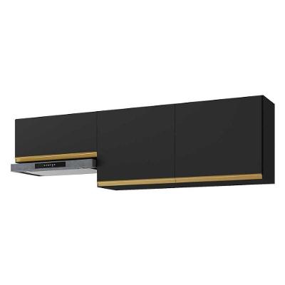 Kit 2 Armários De Cozinha Aéreos 190cm 3 Portas Veneza Multimóveis Mp2383 Preto-dourado