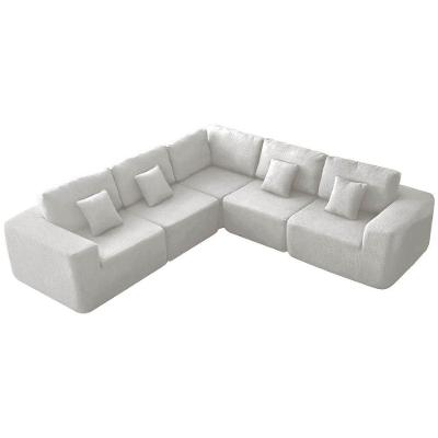 Kit Sofá Modular 5 Lugares Moderno Curvo Orgânico Adapt Bouclé - Adj DeBranco