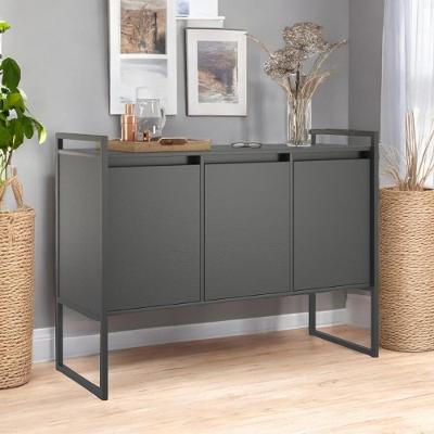 Buffet Aparador Sala Industrial 3 Portas Preto Onix