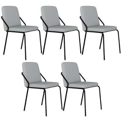 Kit 05 Cadeiras Estofada Para Sala De Jantar Loft Preto C01 Courino Saturno Off White - Lyam Decor