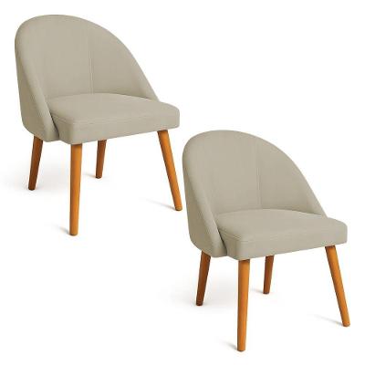 Kit 02 Cadeiras Poltrona De Jantar Luna Suede Pés Palito Castanho - Pallazio Cor Capuccino