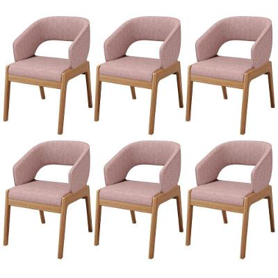 Kit 06 Cadeiras De Jantar E Estar Living Estofada Lince L02 Linho Rosa - Lyam Decor