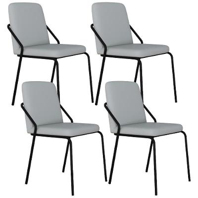 Kit 04 Cadeiras Estofada Para Sala De Jantar Loft Preto C01 Courino Saturno Off White - Lyam Decor