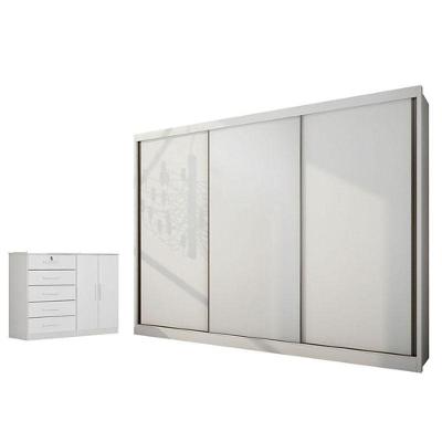 Guarda Roupa Casal Londres com Nicho 3 Portas Giratórias 4 Gavetas MDF Neve
