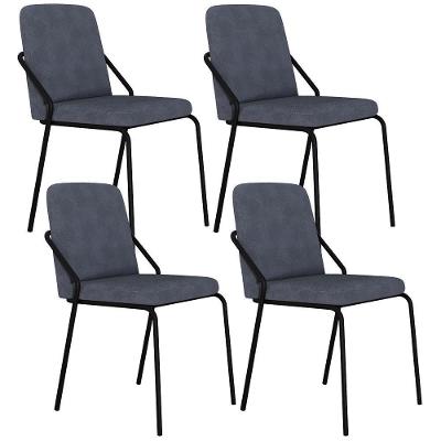 Kit 04 Cadeiras Estofada Para Sala De Jantar Loft Preto C01 Bouclê Nuvem - Lyam Decor
