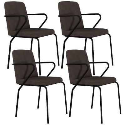Kit 04 Cadeiras Estofada Para Sala De Jantar Com Braço Loft Preto C01 Bouclê Marrom - Lyam Decor