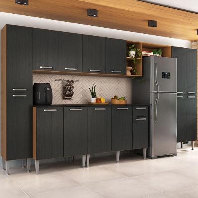 Armário Cozinha Modulada Completa 329,5cm Pequim Top Multimóveis Mp3755 Madeirado-preto