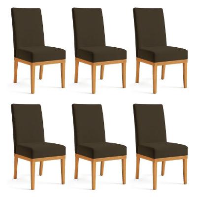 Kit 6 Cadeiras De Jantar Brisa Suede Marrom Base De Madeira - Pallazio