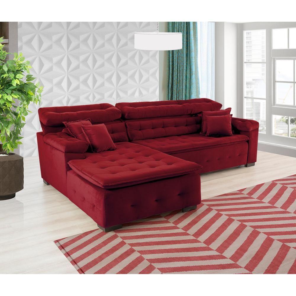 Sofá Orlando 2.20x1.90m Com Chaise, Retrátil E Reclinável - Vinho - 1