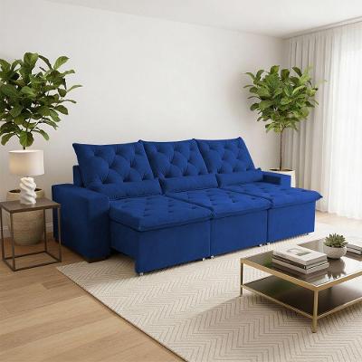 Sofá Retrátil Confort 210m Suede Elegante Estrutura Reforçada E Sistema Reclinável Milão Azul