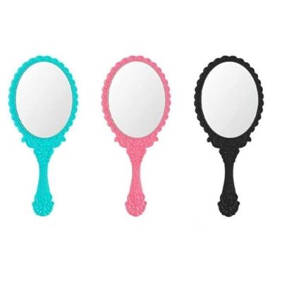 Espelho de Maquiagem de Mão Portátil Kit 3 Unidades com Alça Ergonômica Espelhado Preto Rosa