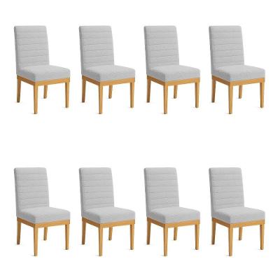 Kit 8 Cadeiras De Jantar Solana Boucle Base De Madeira - Pallazio Cor Cinza