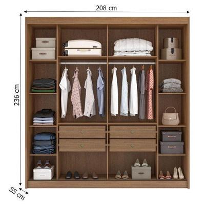 Guarda Roupa Casal Sienna 2 Portas de Bater 4 Gavetas Cumaru 23 com Espelho