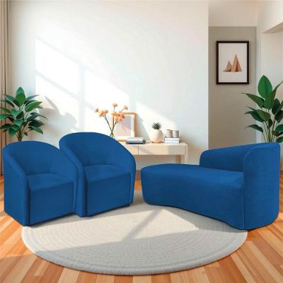 Kit Sofá Curvo França 140cm L.e E 2 Poltronas Luiza Max Conforto, Elegância E Design Moderno Linho Azul Royal