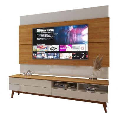 Rack Com Painel Wall 1.8 Off White Com Nature - Moveisaqui