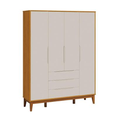 Roupeiro Elfe Classic 4 Portas 3 Gavetas Areia Fosco Com Savana - Moveisaqui