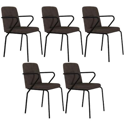 Kit 05 Cadeiras Estofada Para Sala De Jantar Com Braço Loft Preto C01 Bouclê Marrom - Lyam Decor