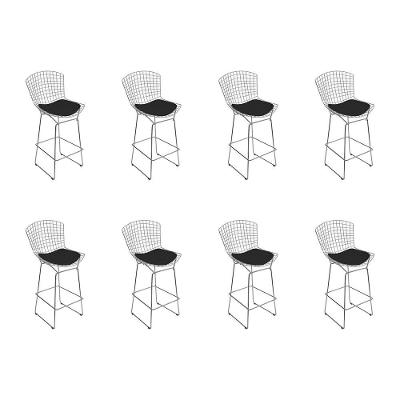 Kit 8 Banquetas Bistrô Bertoia Cromada D80 Com Assento Sintético Preto