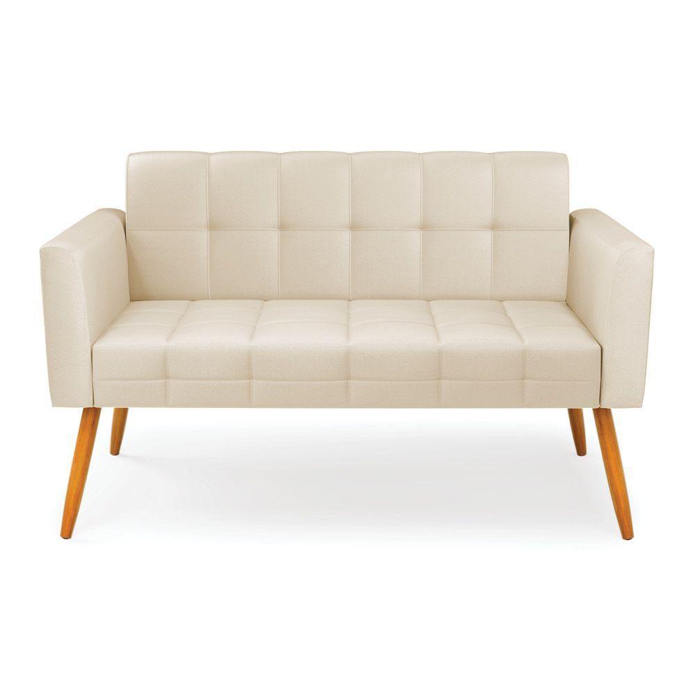 Sofá Namoradeira Elisa Corino Bege Pés Palito Castanho - D'rossi - 2