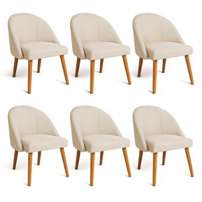 Kit 06 Cadeiras Poltrona De Jantar Luna Suede Bege Pés Palito Castanho - Pallazio