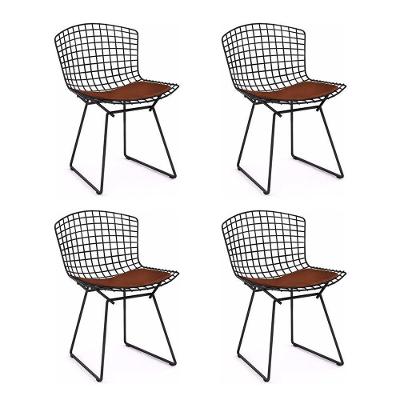 Kit 4 Cadeiras Bertoia Preta Com Assento Marrom