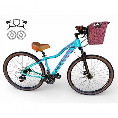 Bicicleta Aro 29 Feminina Absolute Hera Retrô Vintage 21v Hidráulica Selim Confortável Cesta Azul-verde Tamano 15