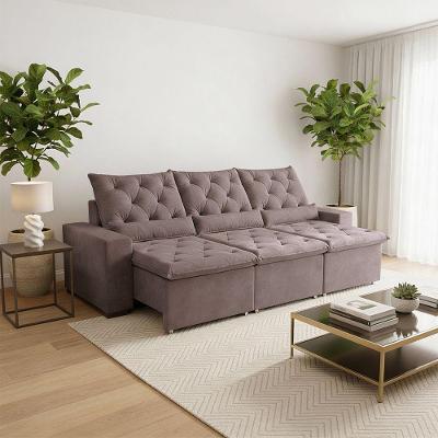 Sofá Retrátil 2.50m 3 Lugares Reclinável Com Espuma Super Macia E Estrutura Reforçada Milão Bege