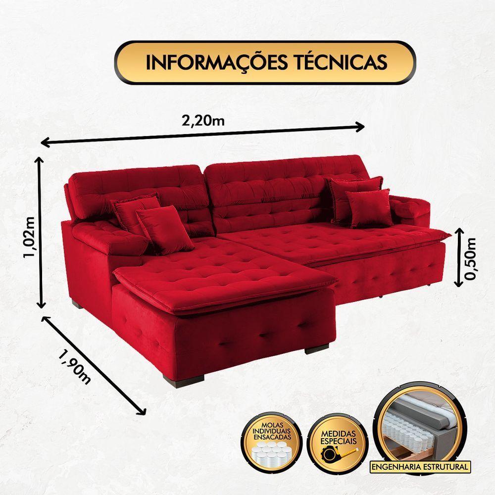 Sofá Orlando 2.20x1.90m Com Chaise, Retrátil E Reclinável - Vermelho - 4