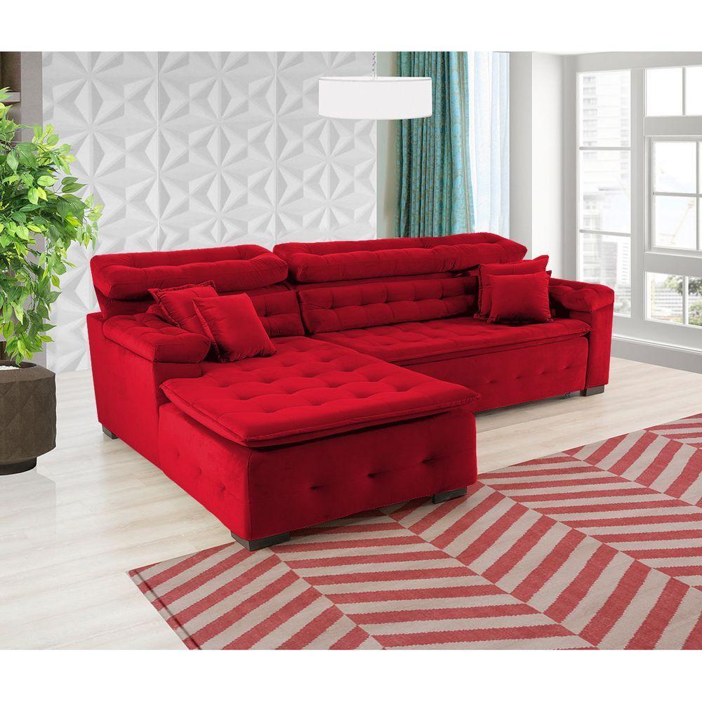 Sofá Orlando 2.20x1.90m Com Chaise, Retrátil E Reclinável - Vermelho - 6