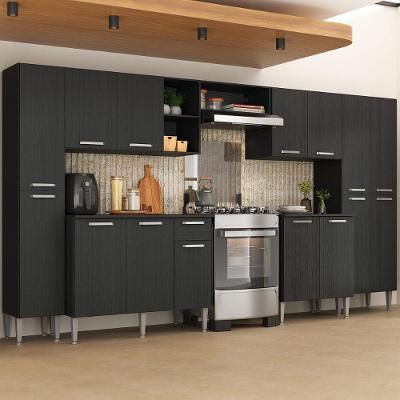 Armário Cozinha Modulada Completa 329,5cm Pequim Top Multimóveis Mp3767 Preto