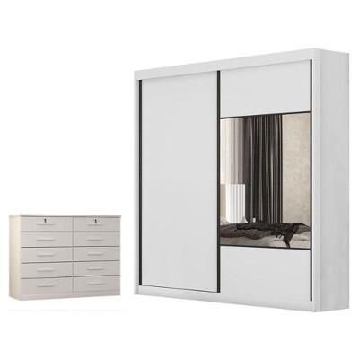 Guarda Roupa Casal Sienna 2 Portas 4 Gavetas Neve com Espelho e Cômoda Gaveteiro