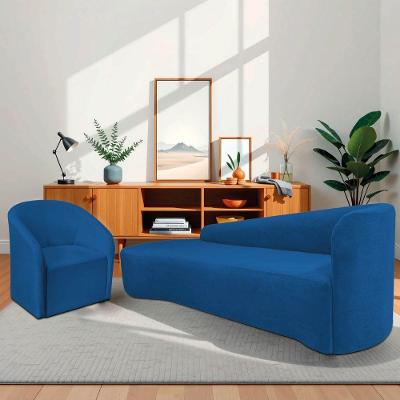 Kit Sofá Curvo França 180cm L.e E Poltrona Luiza Max Conforto, Elegância E Design Moderno Linho Azul Royal