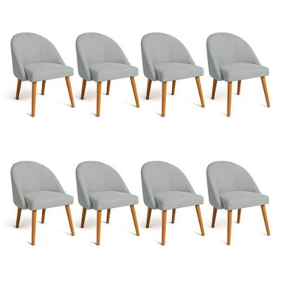 Kit 08 Cadeiras Poltrona De Jantar Luna Suede Cinza Pés Palito Castanho - Pallazio
