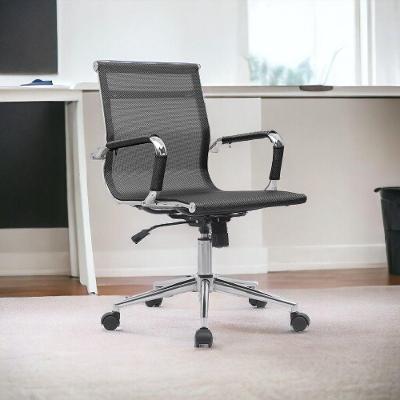 Cadeira de Escritório Diretor Charles Eames em Tela Mesh com Base de Rodízios Giratória Preto