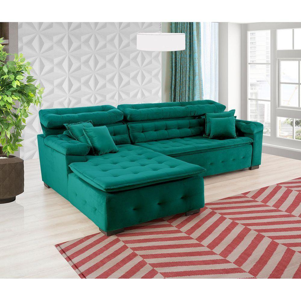 Sofá Orlando 2.20x1.50m Com Chaise, Retrátil E Reclinável - Verde - 9