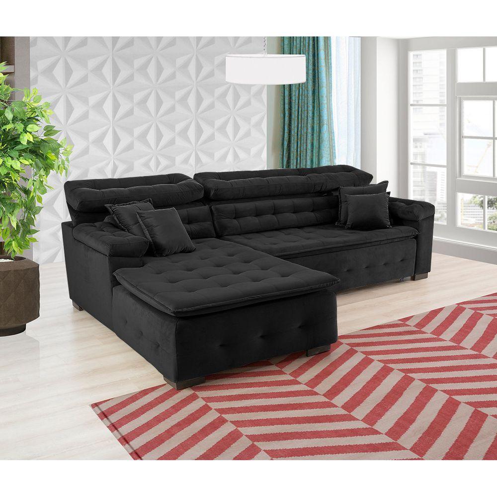 Sofá Orlando 2.20x1.90m Com Chaise, Retrátil E Reclinável - Preto - 7