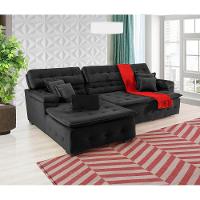 Sofá Orlando 2.20x1.90m Com Chaise, Retrátil E Reclinável - Preto